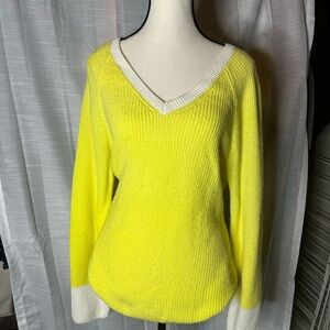Talbots women’s V-neck XL Sweater. Bright Yellow and white.